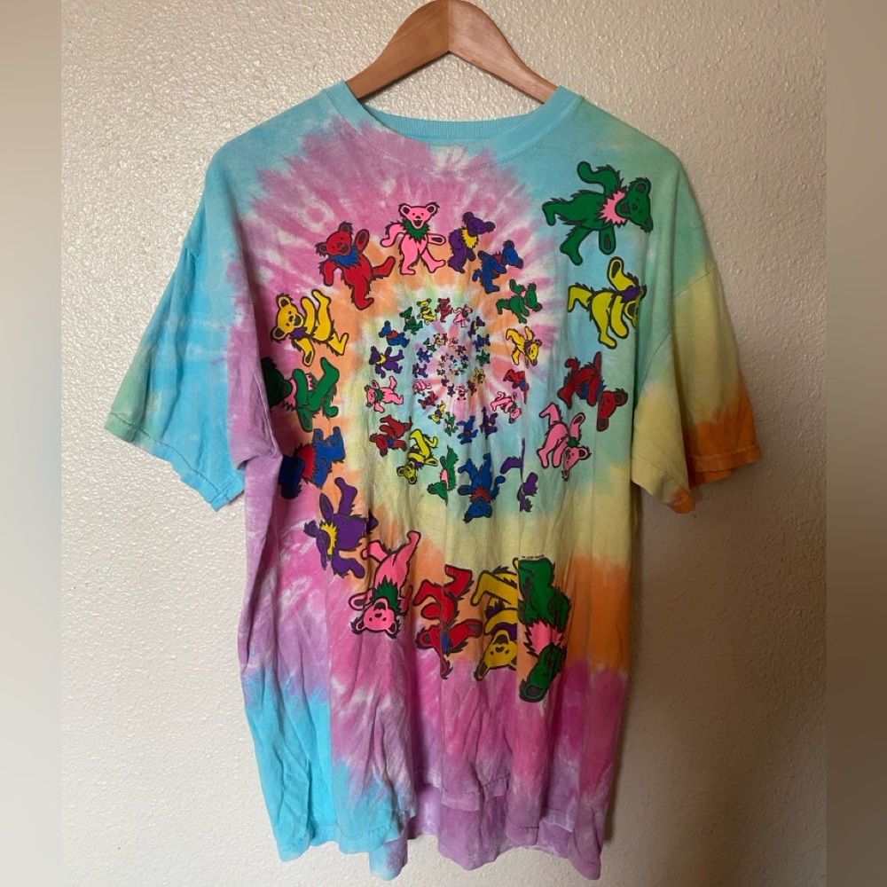 Vintage Grateful Dead Dancing Bear Spiral 1995 Liquid Blue Tie Dye Shirt Men XL